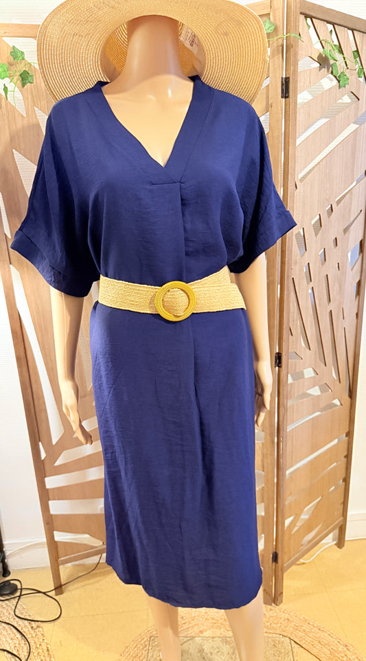 Robe mi-longue bleu marine + ceinture