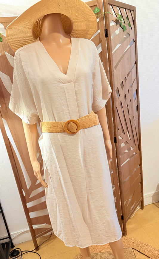 Robe mi-longue beige + ceinture